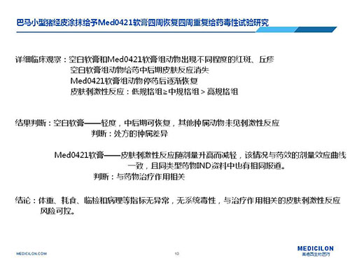 巴馬小型豬經皮塗抹給予Med0421軟膏，四周恢複、四周重複給藥毒性試驗研究